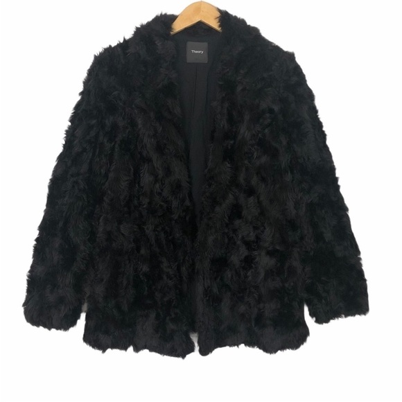 Theory Black Clairene Jackson Faux Fur Jacket Coat Large - Picture 2 of 5